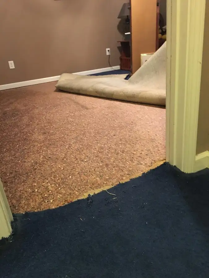 Carpet pad removal revealing water damage during Water Mitigation Services in Pocatello