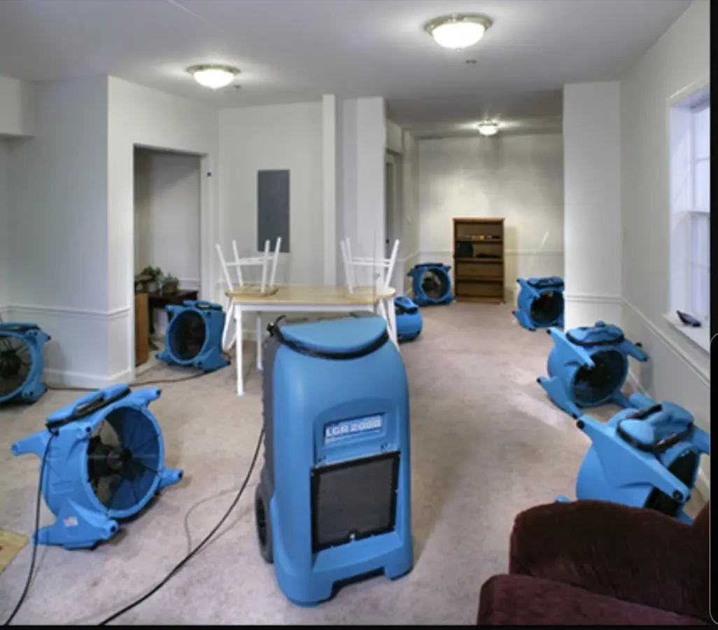 Air movers and dehumidifier setup for Water Damage Restoration in Pocatello